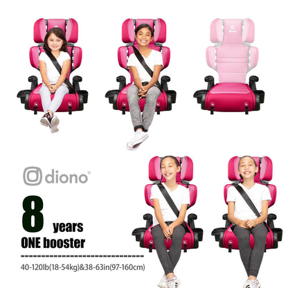 Diono Connect3 RXT 2-in-1 High Back Booster, Slim Fit 3-Across in Many Mid-Sized Sedans and SUVs, for Children from 40-120 lbs., Lightweight with Latch, Black Storm