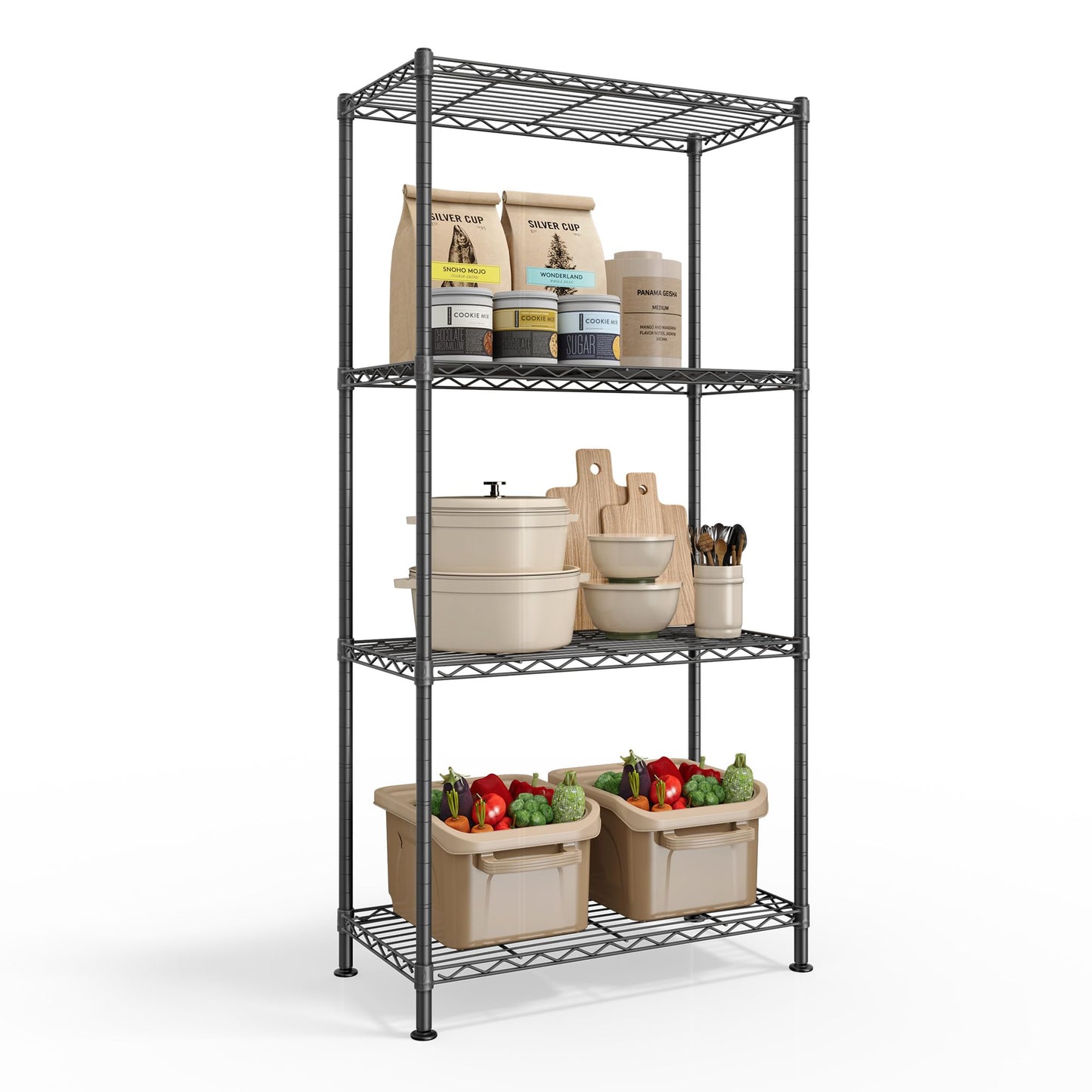 SONGMICS Storage Shelf, Small Metal Wire Shelving Unit, Adjustable Shelves, for Small Spaces, Garage, Bedroom, Living Room, Kitchen, Pantry, 5 Tier, 11.8 x 11.8 x 47.6 Inches, Ink Black ULGR123BH01