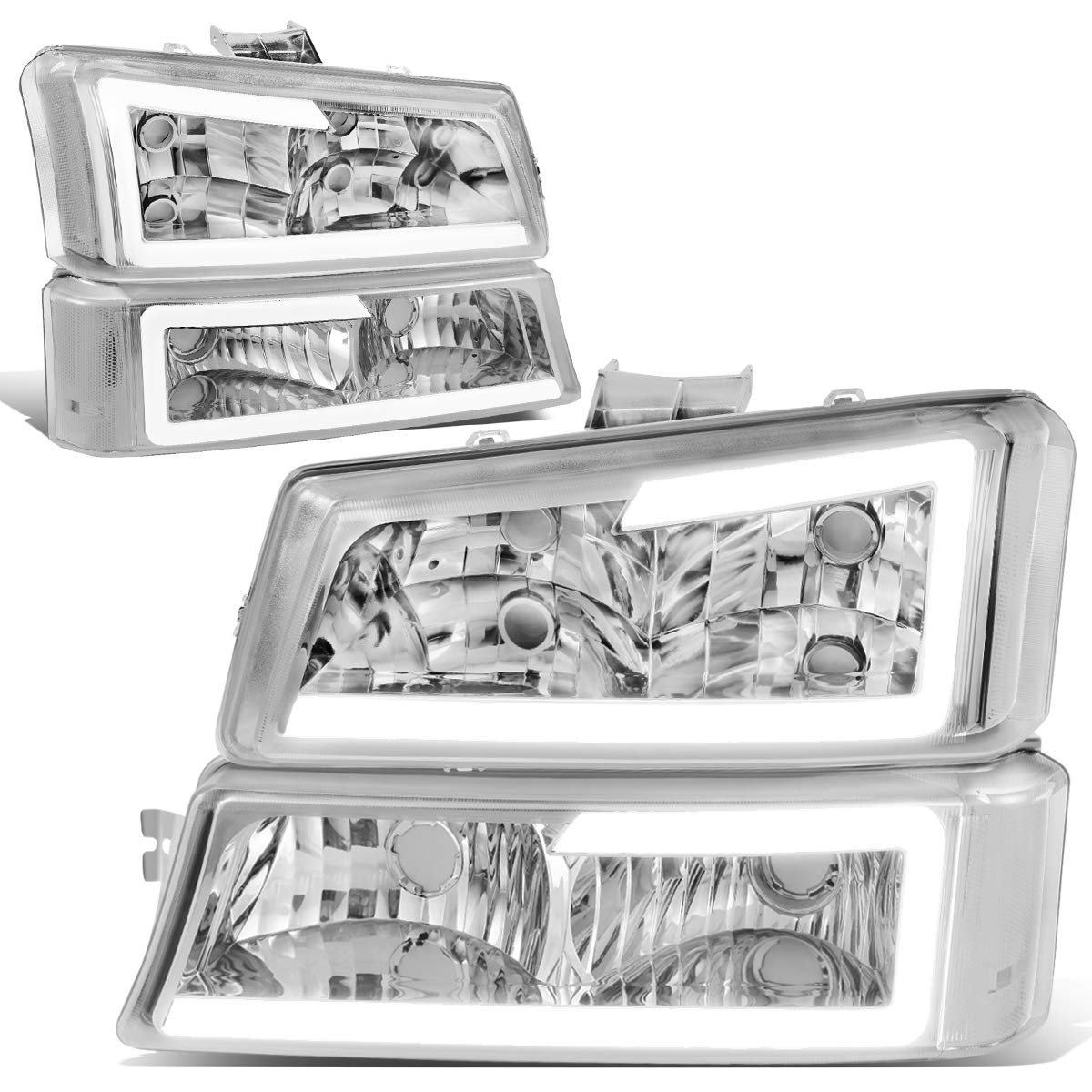 DNA MOTORING HL-LB-CSIL03-BK-CL1 Black Housing 3D LED DRL Headlight Bumper Lamp Set Compatible with 03-06 Silverado 1500-3500 / Avalanche 1500 2500