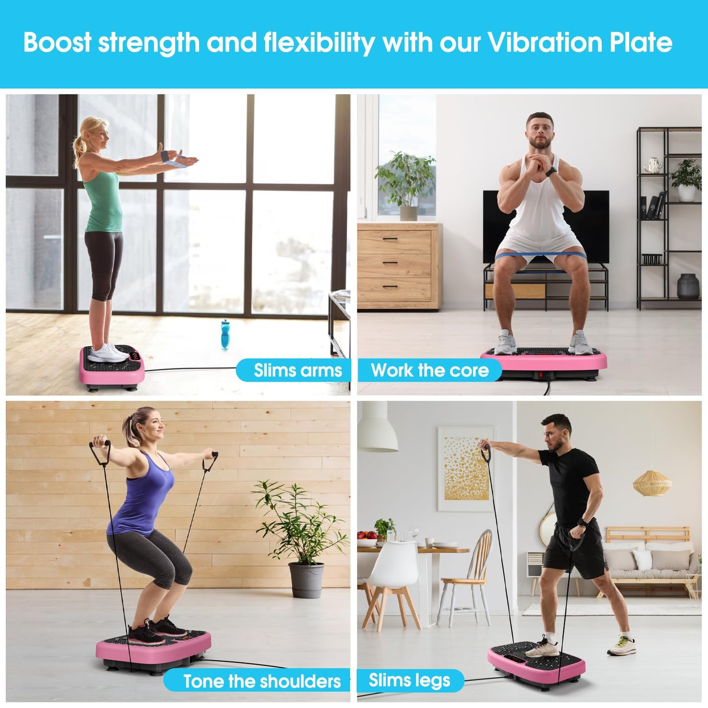 SoftGym Waver Vibration Plate Exercise Machine for Lymphatic Drainage Weight Loss,120 Speed Levels Vibrating Platform with Resistance Bands,Full-Body Workout Equipment for Muscle Activation