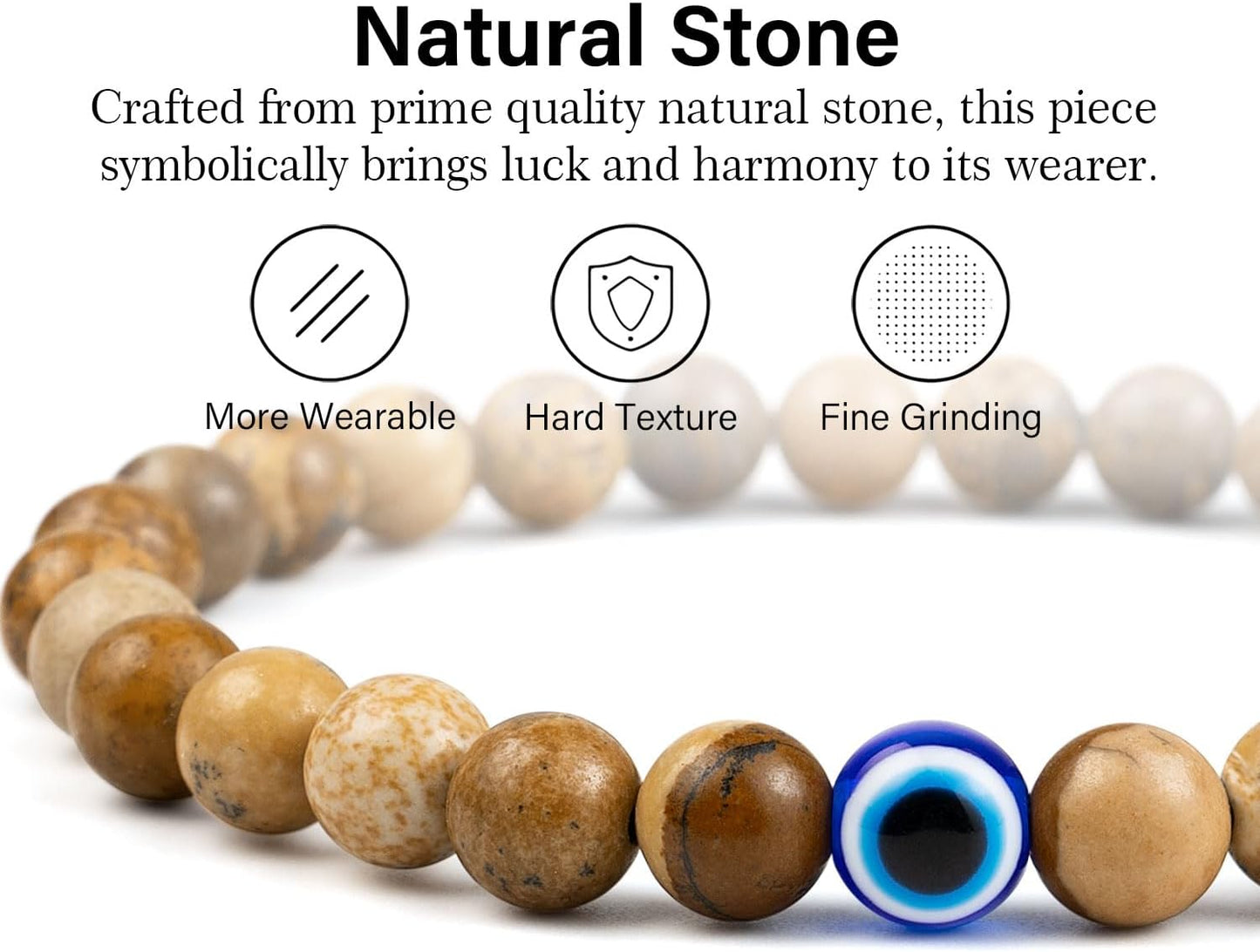 6 mm Böses Auge Armband aus schwarzen Kristallen – verstellbares Set aus Natursteinen für Herren und Damen, Schutzamulett als Geschenk für den Alltag/Geburtstag/Jahrestag