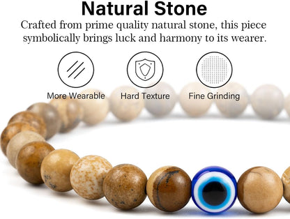 6 mm Böses Auge Armband aus schwarzen Kristallen – verstellbares Set aus Natursteinen für Herren und Damen, Schutzamulett als Geschenk für den Alltag/Geburtstag/Jahrestag
