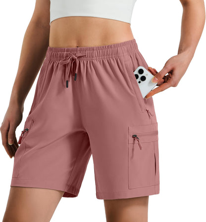 Hugut Women's Lightweight Hiking Cargo Shorts Quick Dry Athletic Shorts Camping Travel Golf Zipper Pockets Water Resistant