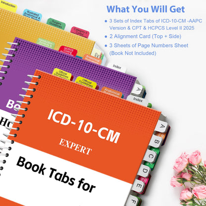 Index Tabs for CPT, AAPC Version ICD-10-CM, HCPCS Level II & ICD-10-PCS 2026, 4 Set Bundles Set (Book not Included), Color-Coded with Code Ranges, Laminated & Waterproof & Repositionable