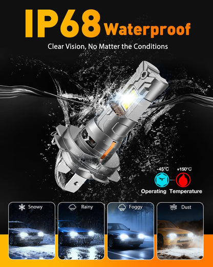 FAHREN 9005 9006 Light Bulbs Combo, Upgraded 100,000LM 1500% Super Bright Bulb 1:1 Mini Size No Adapter Required, 6500K Cool White HB3/HB4 Compatible, Plug-and-Play, Pack of 4