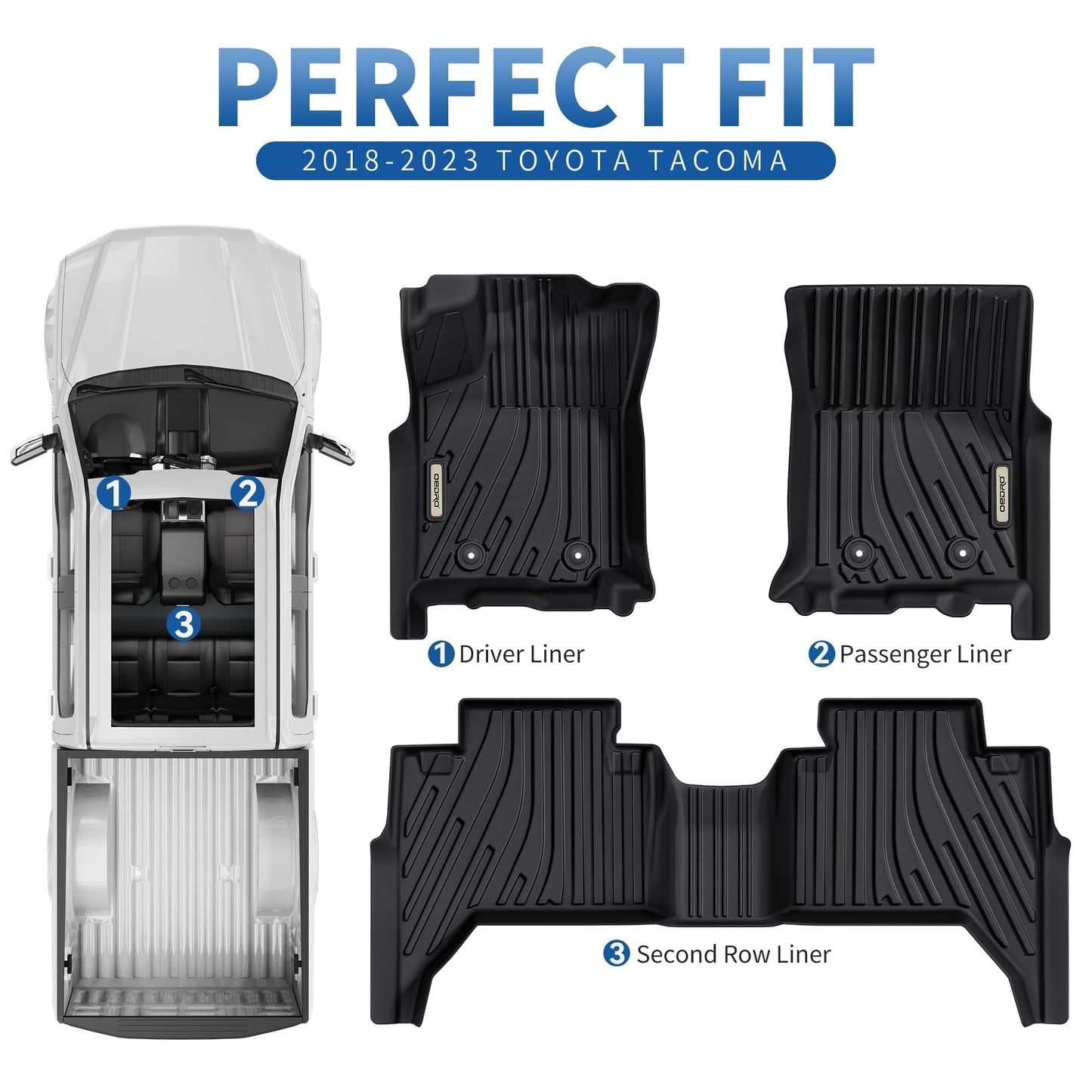 OEDRO Floor Mats Fit for Toyota Camry 2011-2007, Custom Fit Front & 2nd Row Floor Liner Set, TPE All Weather Protection Camry Car Mats, Black