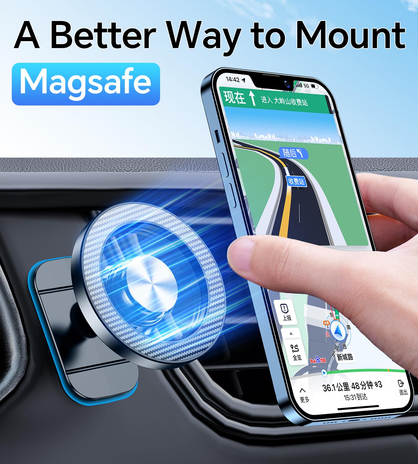 Kaistyle for Magsafe Car Mount【Strong Magnets】Magnetic Phone Holder for Car Phone Holder Mount Dash Mounted Holders Phone Holders for Your Car Accessories for Women Men for iPhone 17 Pro Max 16 15 14