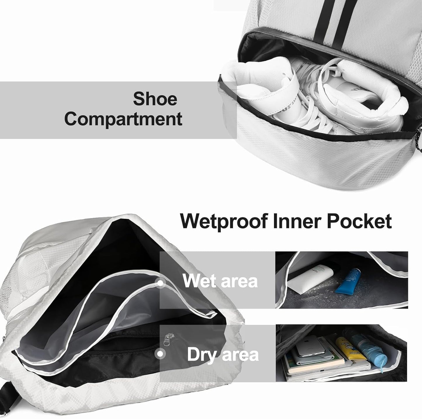 Hoedia Sports-Kordelzugrucksack – Schwimm-Turnbeutel mit Schuhfach und wasserdichter Tasche für Damen und Herren
