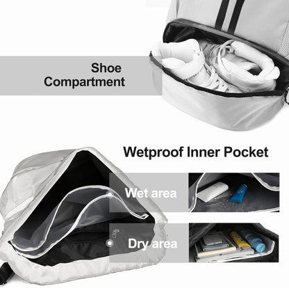 Hoedia Sports-Kordelzugrucksack – Schwimm-Turnbeutel mit Schuhfach und wasserdichter Tasche für Damen und Herren
