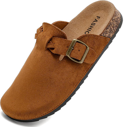 Women's Suede Clogs Mens Leather Mules Comfort Cork Footbed Sandals with Arch Support and Adjustable Buckle