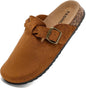 Women's Suede Clogs Mens Leather Mules Comfort Cork Footbed Sandals with Arch Support and Adjustable Buckle