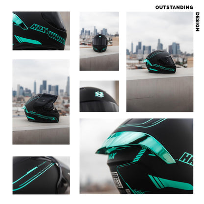 HAX Obsidian Full Face Dual Visor Adult Motorcycle Helmet for Motorbike Street Bike with Pinlock Ready DOT Approved Matte Black Gold L