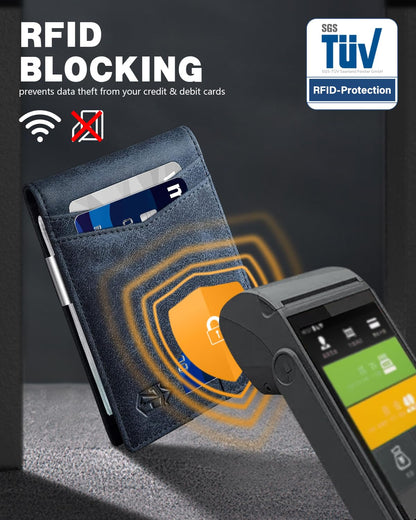 Zitahli Geldklammer-Geldbörsen für Herren, schlanke zweifach faltbare Geldbörse für 10-12 Karten, Herren-Ledergeldbörse mit Ausweisfenster, RFID-blockierender dünner minimalistischer Kreditkartenhalter, Geschenke für Ihn