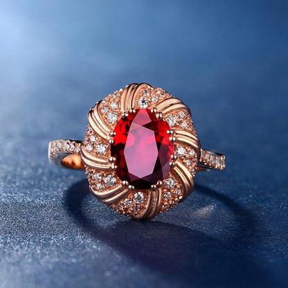 Aienid 18Ct Rose Gold Promise Ring for Friends Oval Cut Ruby with Diamond Wedding Rings for Women