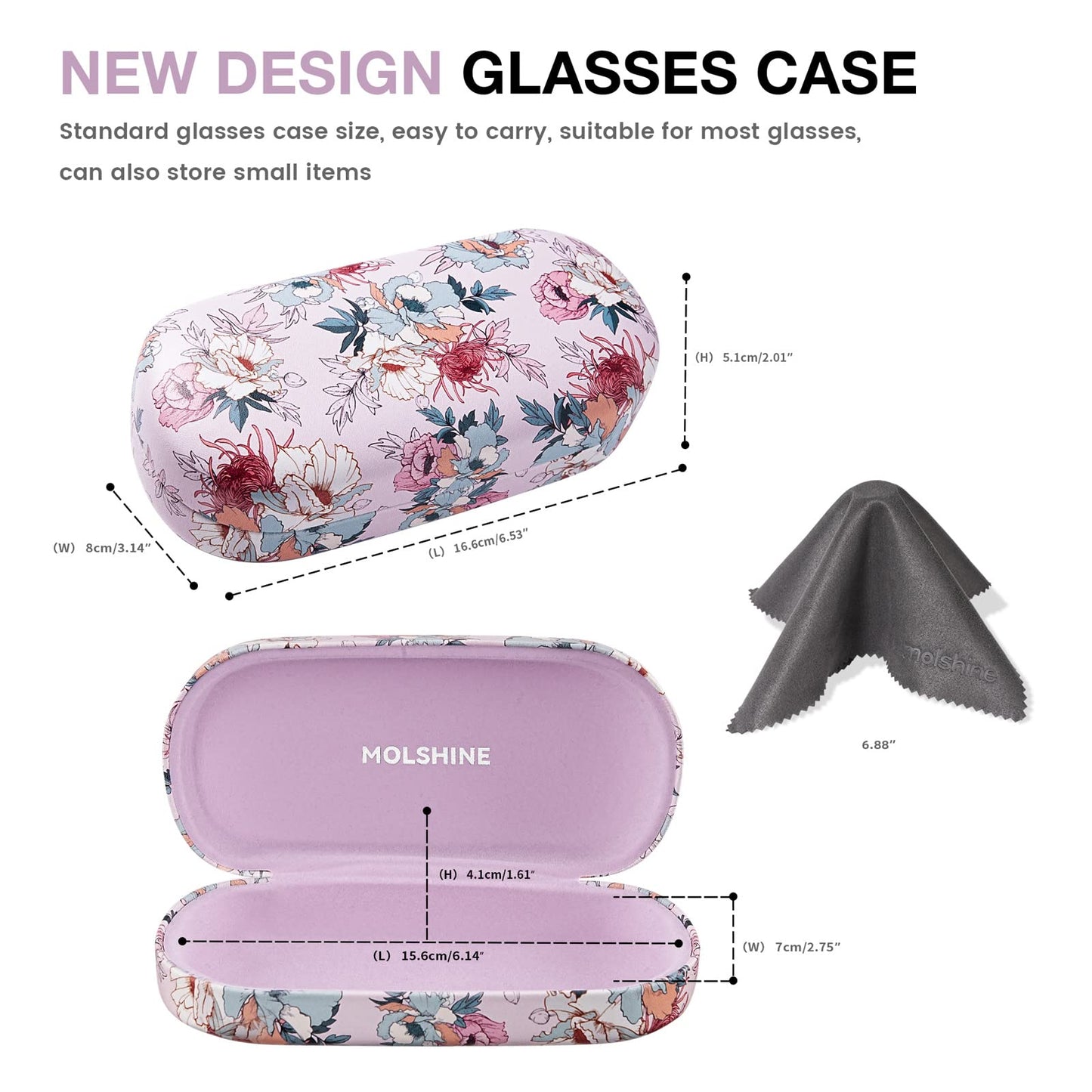 molshine Hartschalen-Leder-Sonnenbrillenetui, klassisches großes Brillenetui für Damen und Herren, Sonnenbrille (Schwarz)