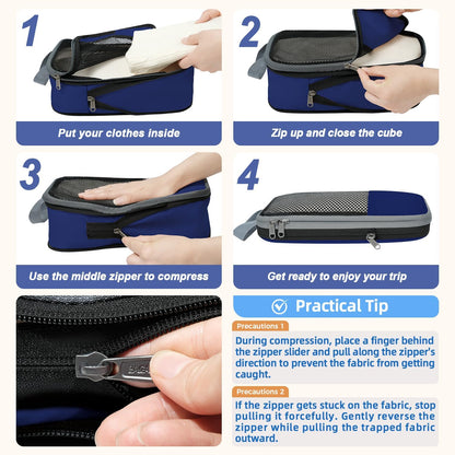 BAGAIL 4er-Set Kompressions-Packwürfel Reise-erweiterbare Packorganizer (Schwarz, 4er-Set)