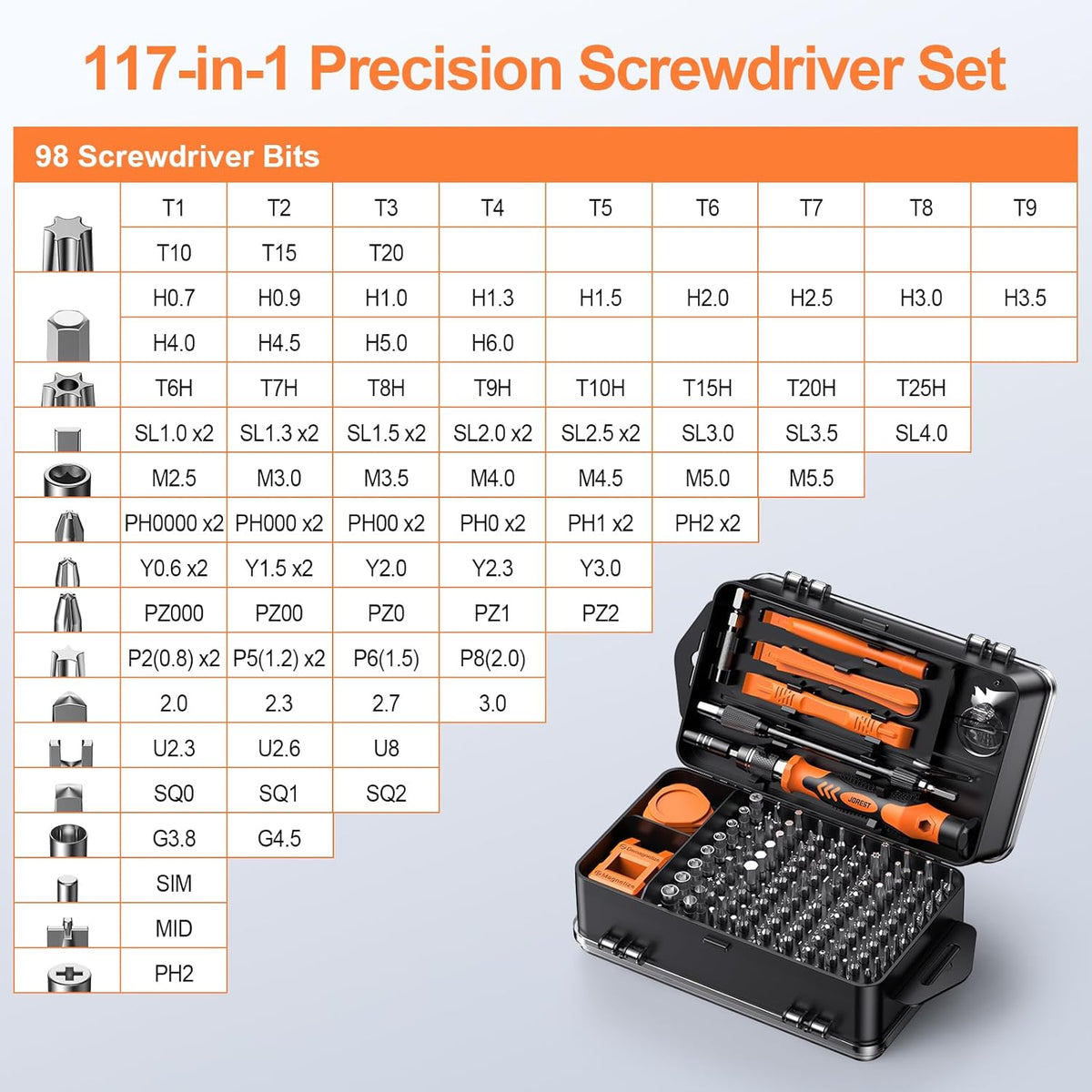 JOREST 40Pcs Small Precision Screwdriver Set, Mini Tool Kit with Torx T5 T6 T8 T9, Triwing Y00, Star Pentalobe, Repair for Ring Doorbell, Laptop, PC, Switch, PS5, Xbox, MacBook, iPhone, Watch, Glasses