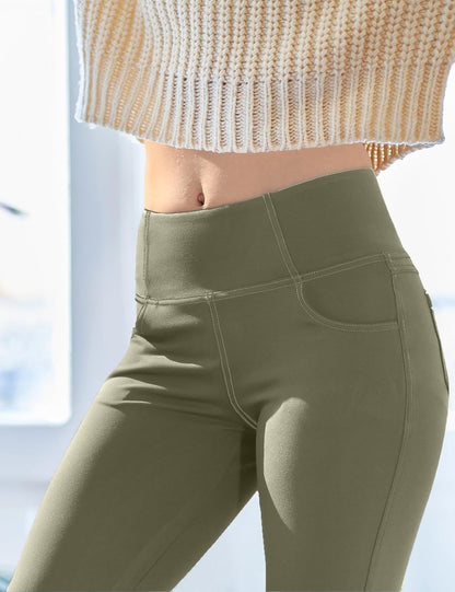 VOOVEEYA Lässige Bootcut Yoga-Hose für Damen, 4 Taschen – Schlagleggings, High Waist, Bauchkontrolle, Bootleg-Arbeitshose