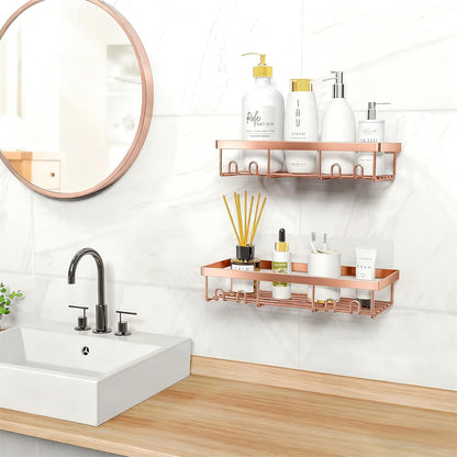 Moforoco Shower Caddy Shelf Organizer Rack, Self Adhesive Black Bathroom Shelves Basket, Home Farmhouse Wall Shower Inside Organization and Storage Decor Rv Accessories, First Apartment Essentials