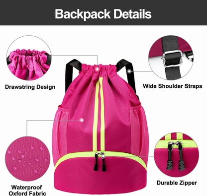 Hoedia Sports-Kordelzugrucksack – Schwimm-Turnbeutel mit Schuhfach und wasserdichter Tasche für Damen und Herren