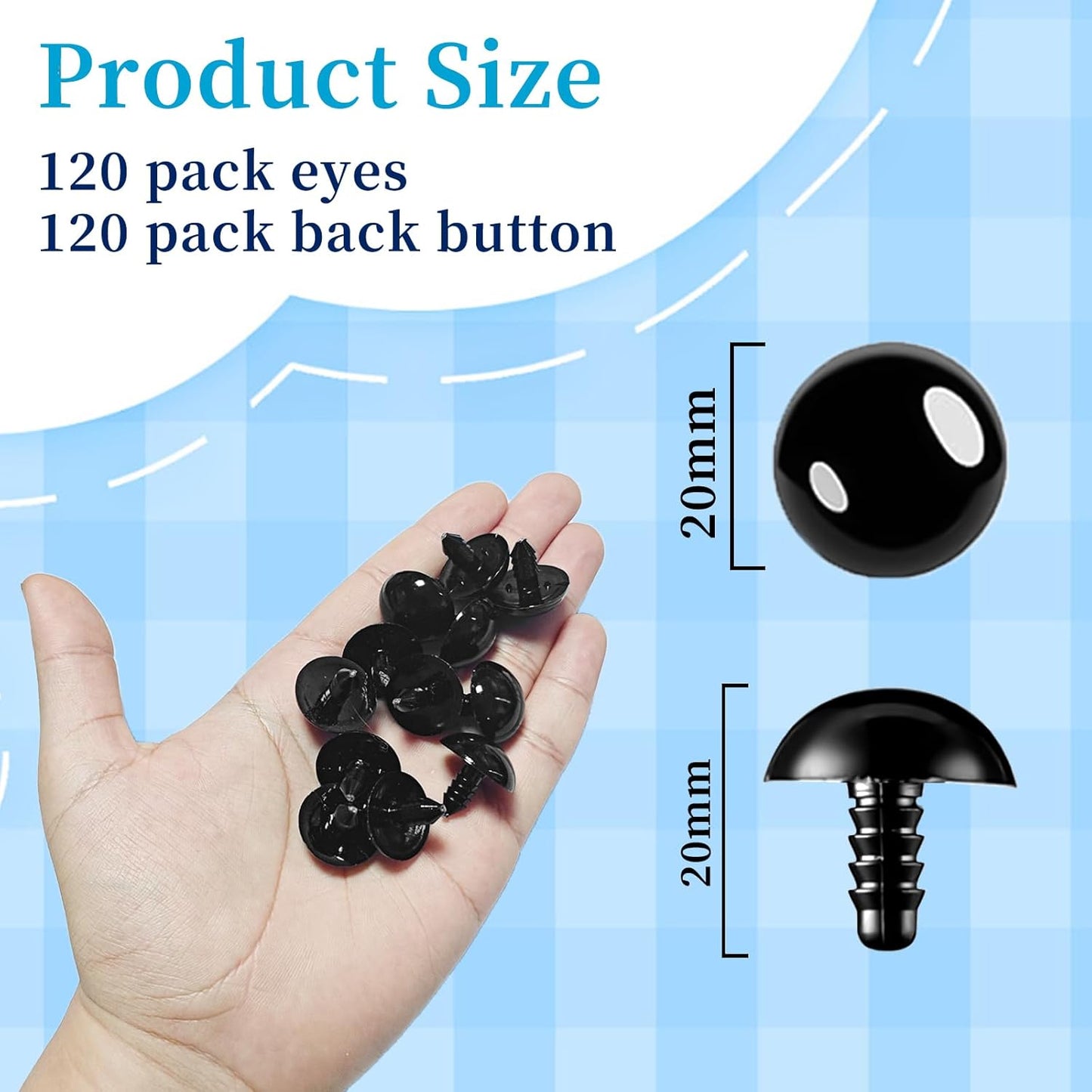 Sicherheitsaugen, 100 Stück schwarze Sicherheitsaugen, Plastiksicherheitsaugen und Unterlegscheiben für Puppen, Plüschtiere, Bastelarbeiten (5 Größen)