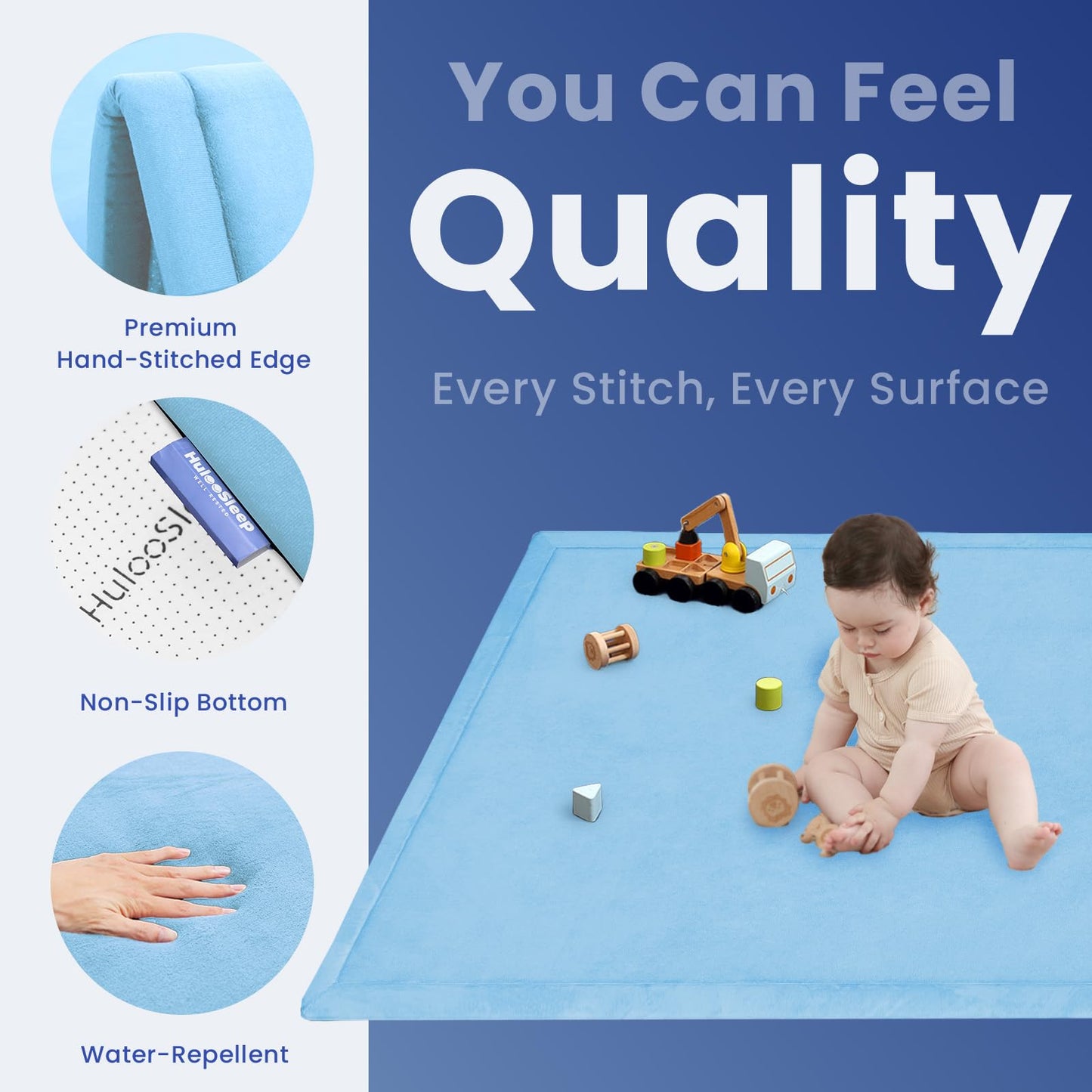 Huloo Sleep Ultra Soft Baby Spielmatte für den Boden, 3,3 cm dicke Elasti-Foam 127x127 cm Laufgittermatte für Kleinkinder, rutschfeste Rückseite, sicher zum Krabbeln und für die Bauchlage, Tatami-Stil (Dunkelgrau)