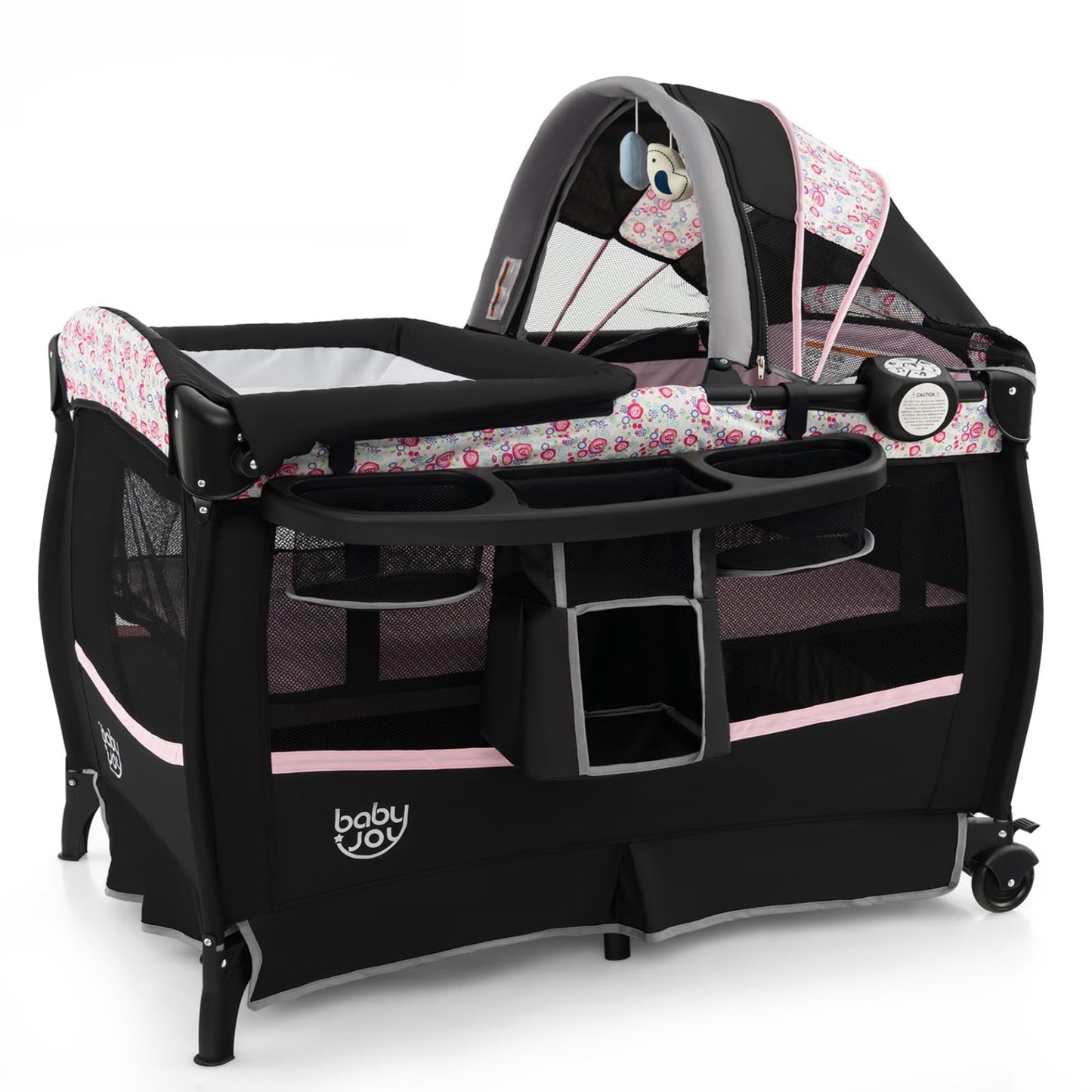 BABY JOY 4 in 1 Pack and Play, Portable Baby Playard with Bassinet & Flip-Away Changing Table, Canopy, Portable Bedside Crib with Storage Basket, Oxford Bag, Infant Bassinet from Newborn to Toddlers