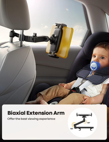 Lamicall Auto-Kopfstützenhalterung für Tablets – [Verlängerungsarm] Verstellbare iPad-Halterung für das Auto, Rücksitz, Must-haves für Roadtrips mit Kindern, 4,7-11" Tablet iPad Pro, Air, Mini, Galaxy, Fire, Schwarz