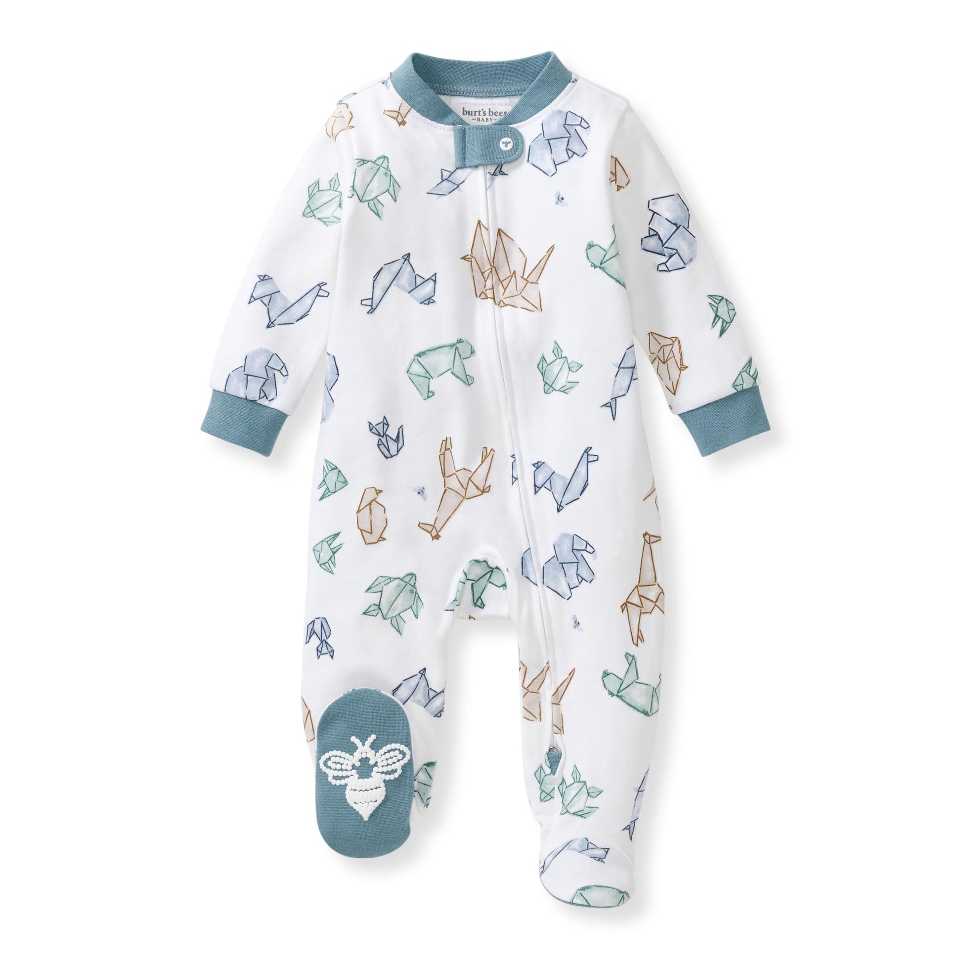 Burt's Bees Baby Boys Sleep and Play Pajamas, 100% Organic Cotton, One-piece PJs, Diagonal Zip Up Loose Fit Footie