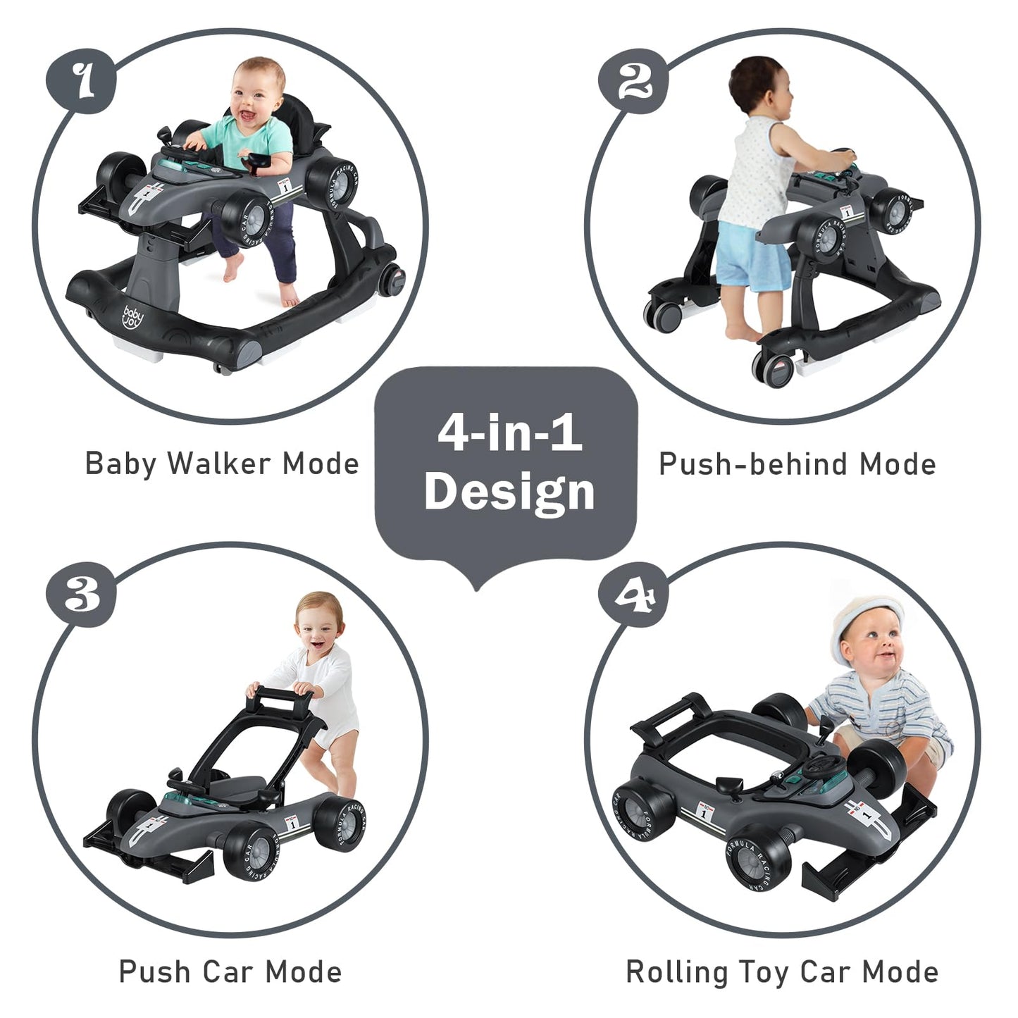 BABY JOY 4-in-1 Baby Walker, Foldable Activity Walker with Adjustable Height & Speed, Music, Lights, Anti-Rollover, Toddler Push Walker, Baby Walker with Wheels for Boys Girls 6-18 Months (Pink)