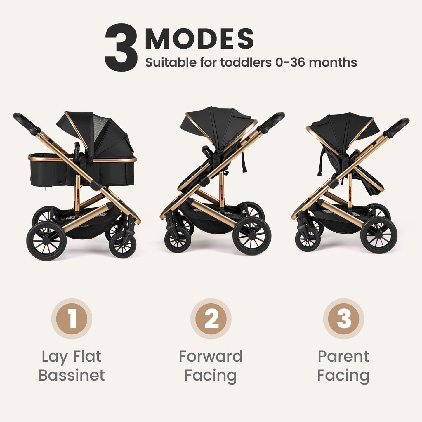 INFANS 2 in 1 Baby Stroller, Folding Newborn Pram Convertible Stroller Bassinet for Infant Foldable High Landscape Shock Absorption with Reversible Seat Aluminum Structure for Pushchair