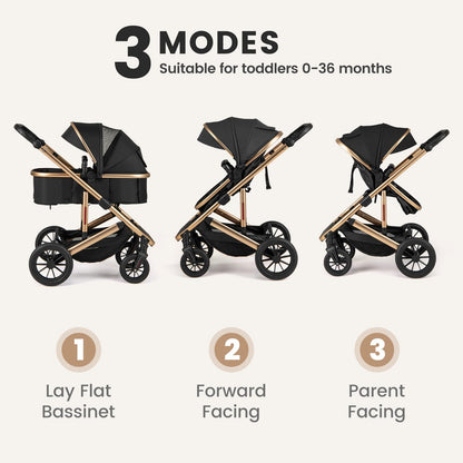 INFANS 2 in 1 Baby Stroller, Folding Newborn Pram Convertible Stroller Bassinet for Infant Foldable High Landscape Shock Absorption with Reversible Seat Aluminum Structure for Pushchair