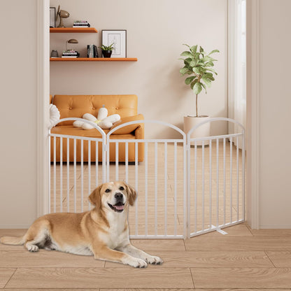 SNUOWU 4 Panels Full Matel Freestanding Dog Gates with Door, 96"Extra Wide 36"Tall Free Standing Dog Pet Gate for Indoor & Outdoor. Foldable Pet Fences for Doorways, House, Stairs, Porch, Deck, Yard