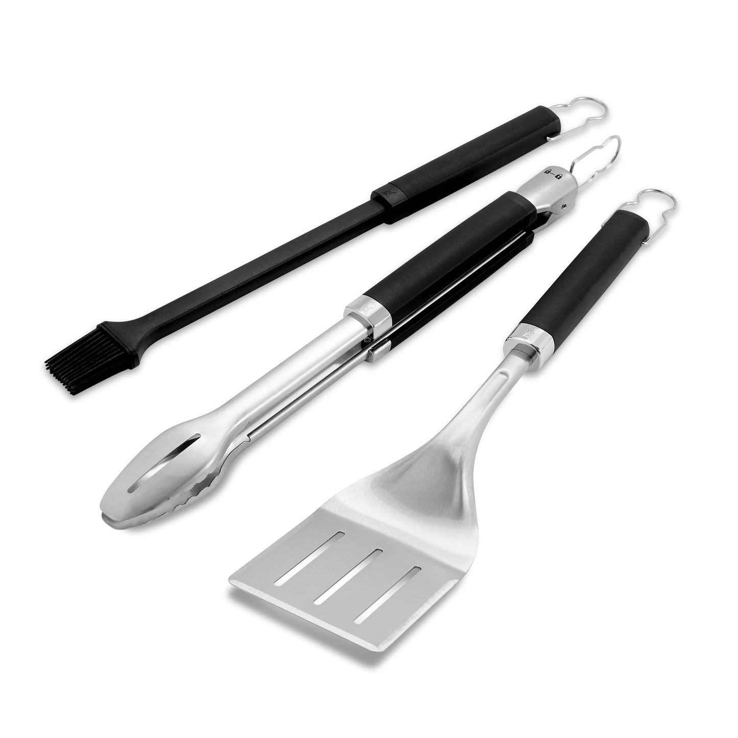 Weber Precision 3‑Piece Grilling Tool Set – Stainless Steel Tongs, Spatula & Silicone Basting Brush with Non‑Slip Handles and Hands‑Free Locking - Grill Accessory Kit