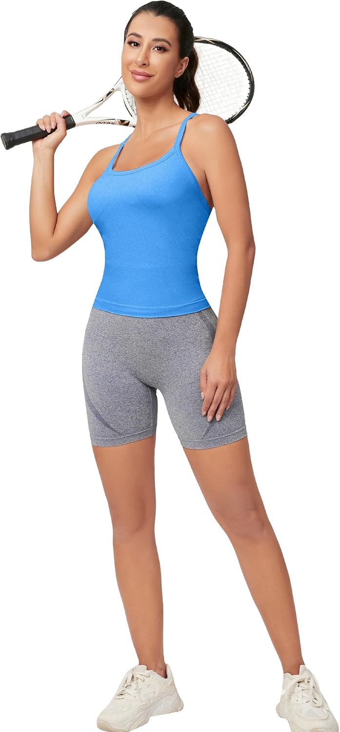 MathCat Workout Tank Tops für Damen mit integriertem BH, ärmellose Gym Tops Nahtlose Racerback Athletic Yoga Shirts