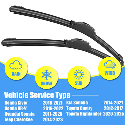 Gavimnal® 20"+20" Silicone Wiper Blades Replacement For Ford Explorer 2005-2010,F-150 1999-2007,All-Season Front Windshield Wiper Blades(Set of 2)
