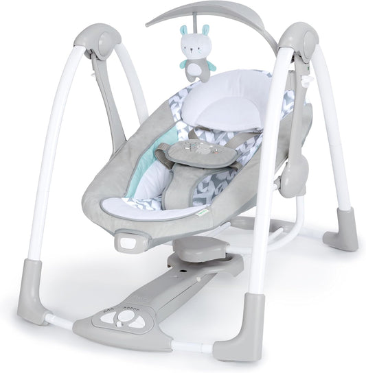 Ingenuity ConvertMe 2-in-1 Compact Portable Automatic Baby Swing & Infant Seat, Battery-Powered Vibrations, Nature Sounds, 0-9 Months 6-20 lbs (Raylan)