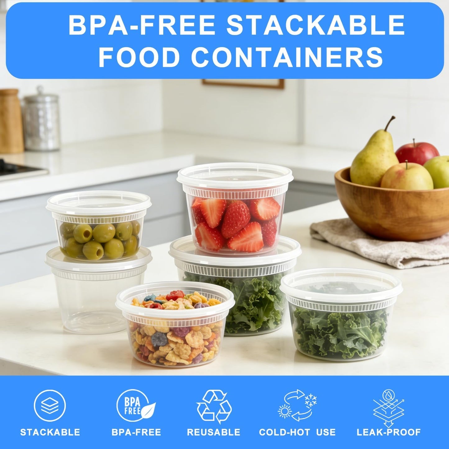 Pure Future 10-teiliges Set (5er-Pack, 1 l) Borosilikatglas-Lebensmittelbehälter mit verbesserten abnehmbaren Verschlussdeckeln – auslaufsichere Essenszubereitungs-Lunchboxen, ofen-/mikrowellengeeignet