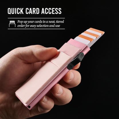 YESIIW Minimalistisches Pop-up-Kartenetui für Herren, RFID-blockierend | Schlankes Visitenkartenetui mit Geldfach | Aluminium-Metall-Bankkartenetui für Scheine, Münzen und Debitkarten
