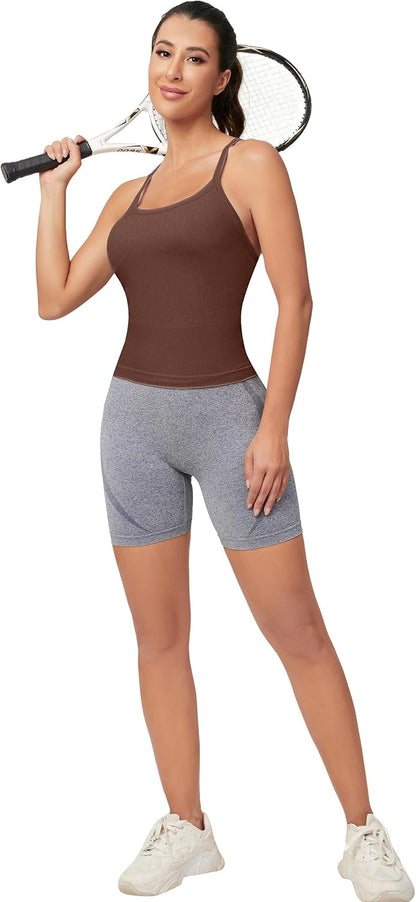 MathCat Workout Tank Tops für Damen mit integriertem BH, ärmellose Gym Tops Nahtlose Racerback Athletic Yoga Shirts