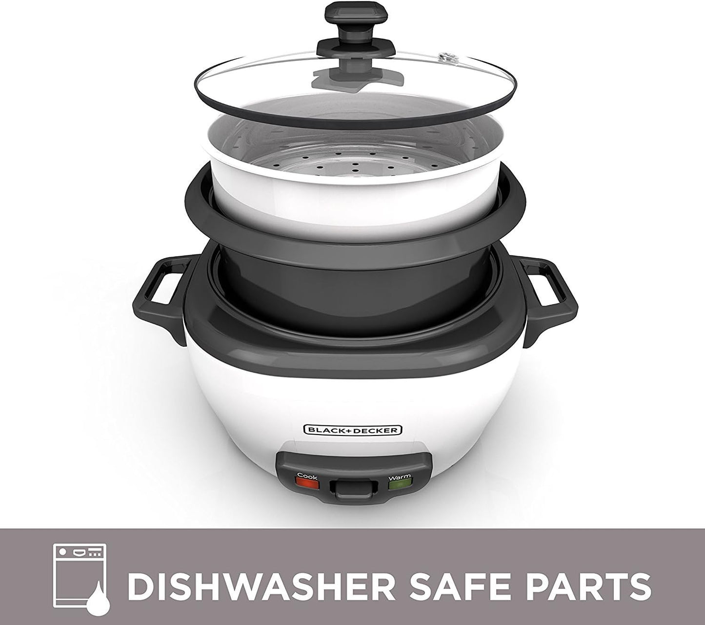 BLACK+DECKER 2-in-1 Reiskocher & Dampfgarer – 6 Tassen Fassungsvermögen, automatische Warmhaltefunktion, antihaftbeschichtete Schüssel, Dampfgareinsatz – Müheloses Kochen