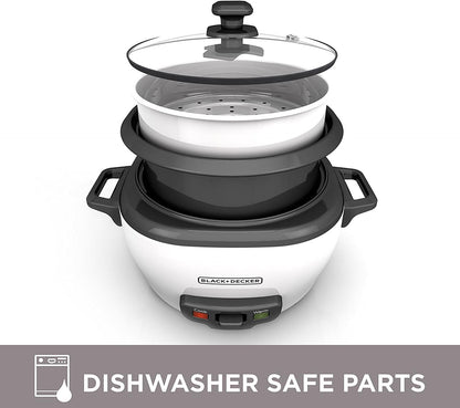BLACK+DECKER 2-in-1 Reiskocher & Dampfgarer – 6 Tassen Fassungsvermögen, automatische Warmhaltefunktion, antihaftbeschichtete Schüssel, Dampfgareinsatz – Müheloses Kochen