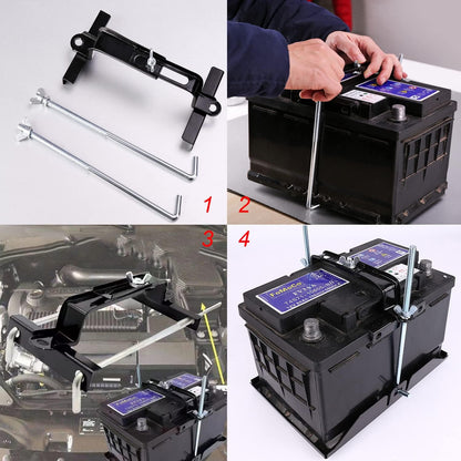 Verstellbare Batteriebefestigung, Universelle, verstellbare Batterieklemme mit J-Bolzen passend für SUV und PKW, guter Kontakt, Korrosionsbestenz. (27 cm Bolzen)