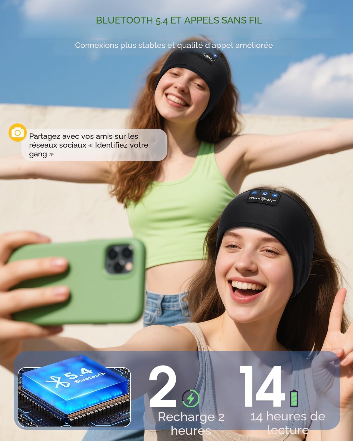 MUSICOZY Bluetooth 5.4 Schlaf-Kopfhörer-Stirnband, kabellose Schlaf-Kopfhörer-Schlafmaske Ohrhörer IPX6 wasserdicht für Seitenschläfer, Training, Laufen, Schlaflosigkeit, Reisen, Yoga, coole Tech-Gadgets, einzigartiges Geschenk