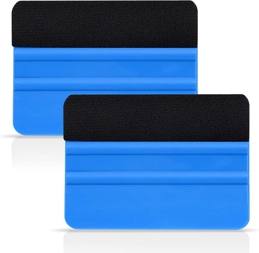 EHDIS 2 pcs Vinyl Squeegee Felt Edge Squeegee 4 Inch Car Vinyl Scraper Decal Applicator Window Tint Tool with Fabric Felt Edge (2 PCS, Blue)