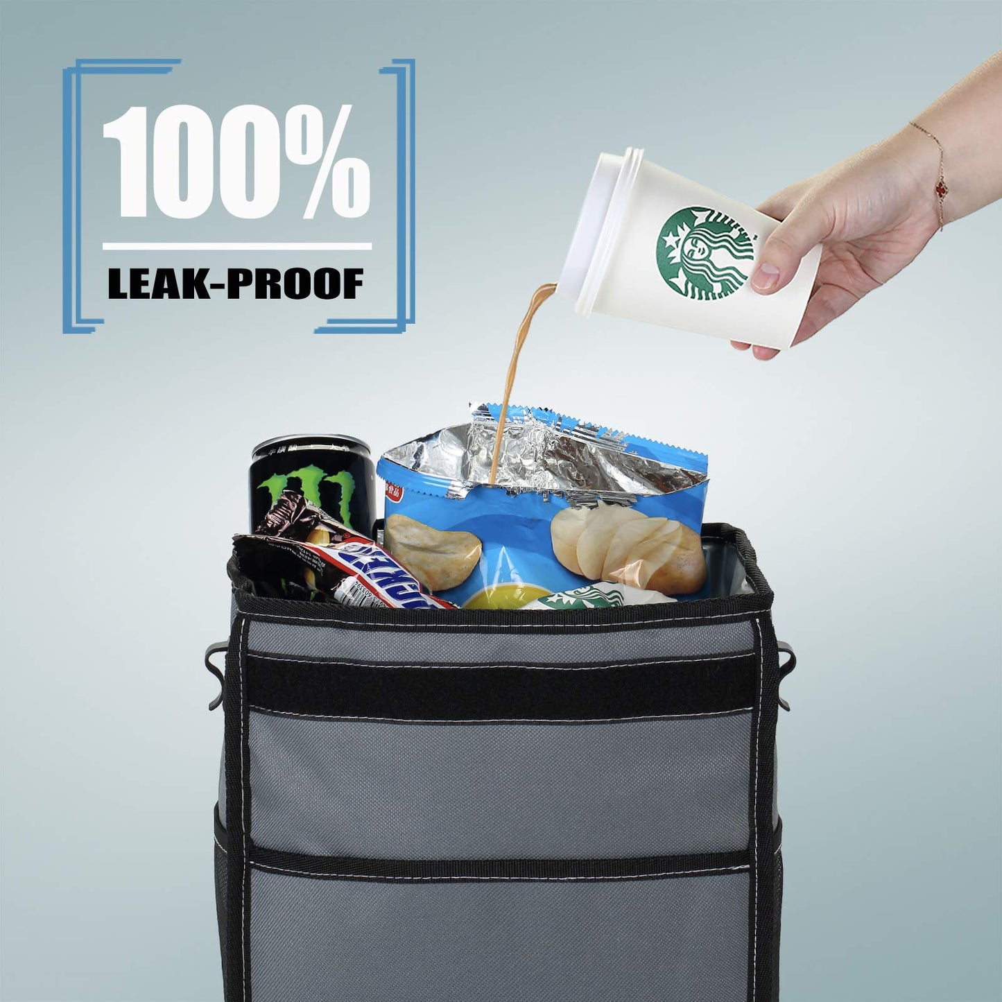 K KNODEL Car Trash Can, Waterproof Auto Garbage Can, Car Trash Can with Lid, Leak-Proof Car Storage Bag, Car Bin Hanging (Medium, Black)