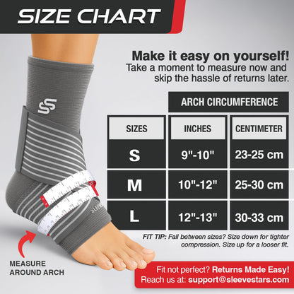 Sleeve Stars Knöchelbandage für Damen & Herren, Knöchelwickel für Verstauchungen, Kompressionsmanschette zur Linderung von Plantarfasziitis, Leicht anpassbare Unterstützung: mit abnehmbarem Gurt (Einzeln/M:25-30cm/Schwarz)