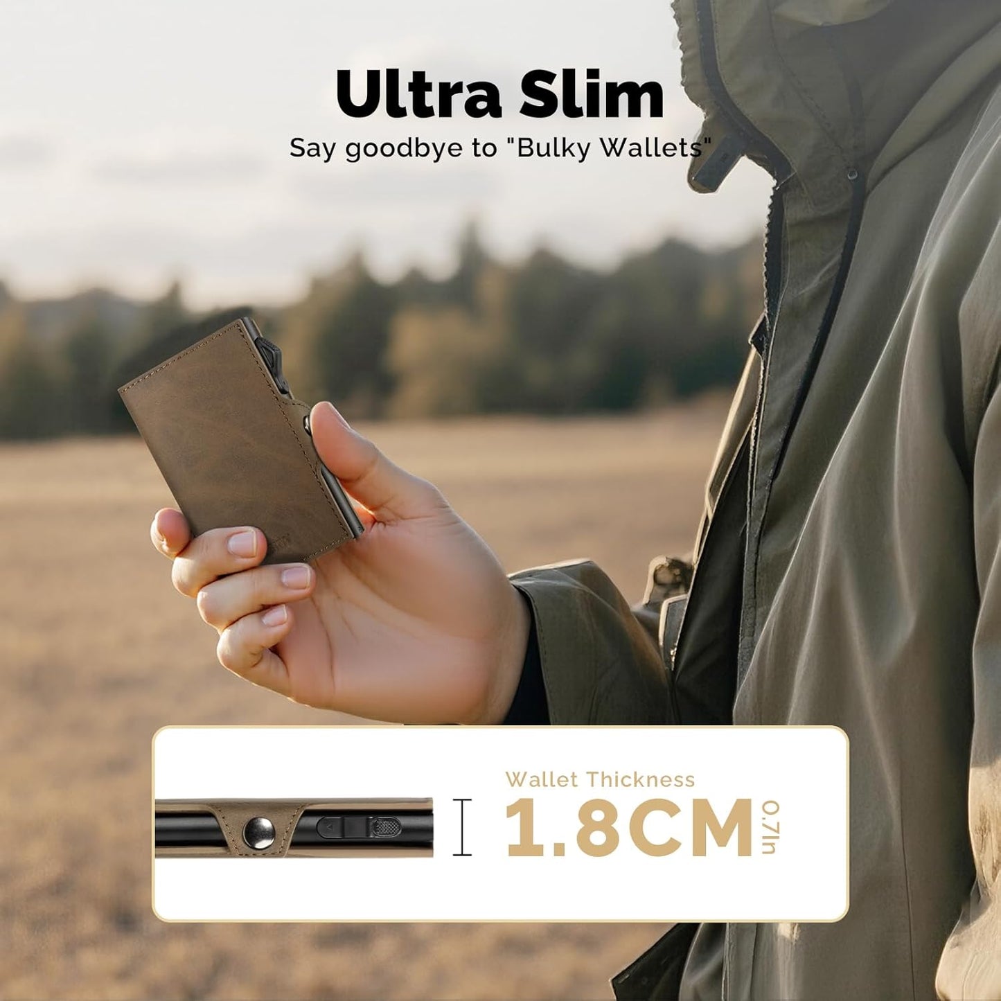 YESIIW Minimalistisches Pop-up-Kartenetui für Herren, RFID-blockierend | Schlankes Visitenkartenetui mit Geldfach | Aluminium-Metall-Bankkartenetui für Scheine, Münzen und Debitkarten