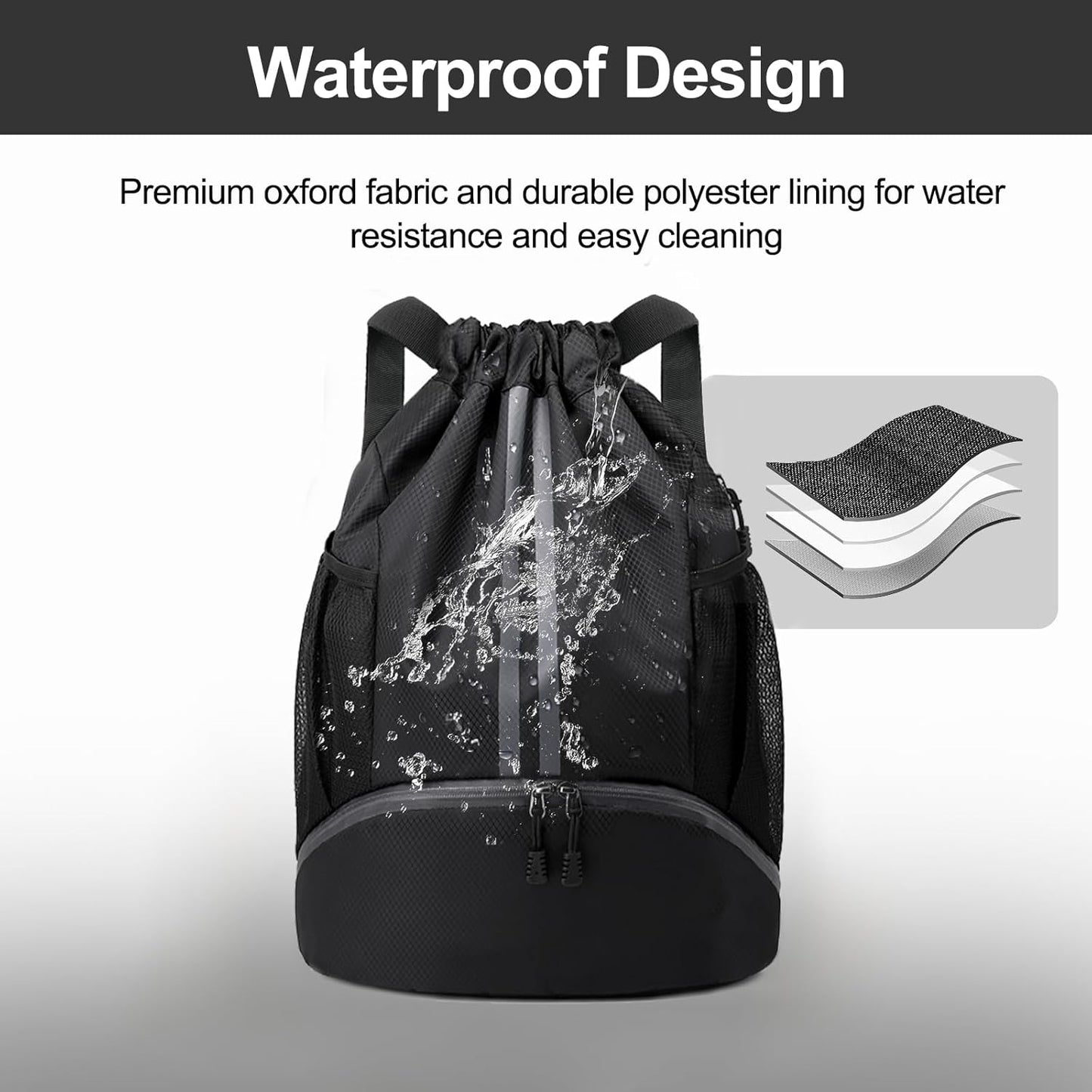 Hoedia Sports-Kordelzugrucksack – Schwimm-Turnbeutel mit Schuhfach und wasserdichter Tasche für Damen und Herren