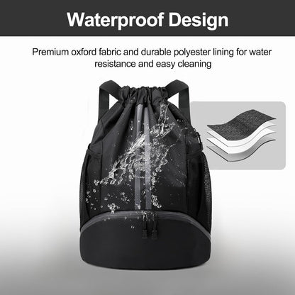 Hoedia Sports-Kordelzugrucksack – Schwimm-Turnbeutel mit Schuhfach und wasserdichter Tasche für Damen und Herren